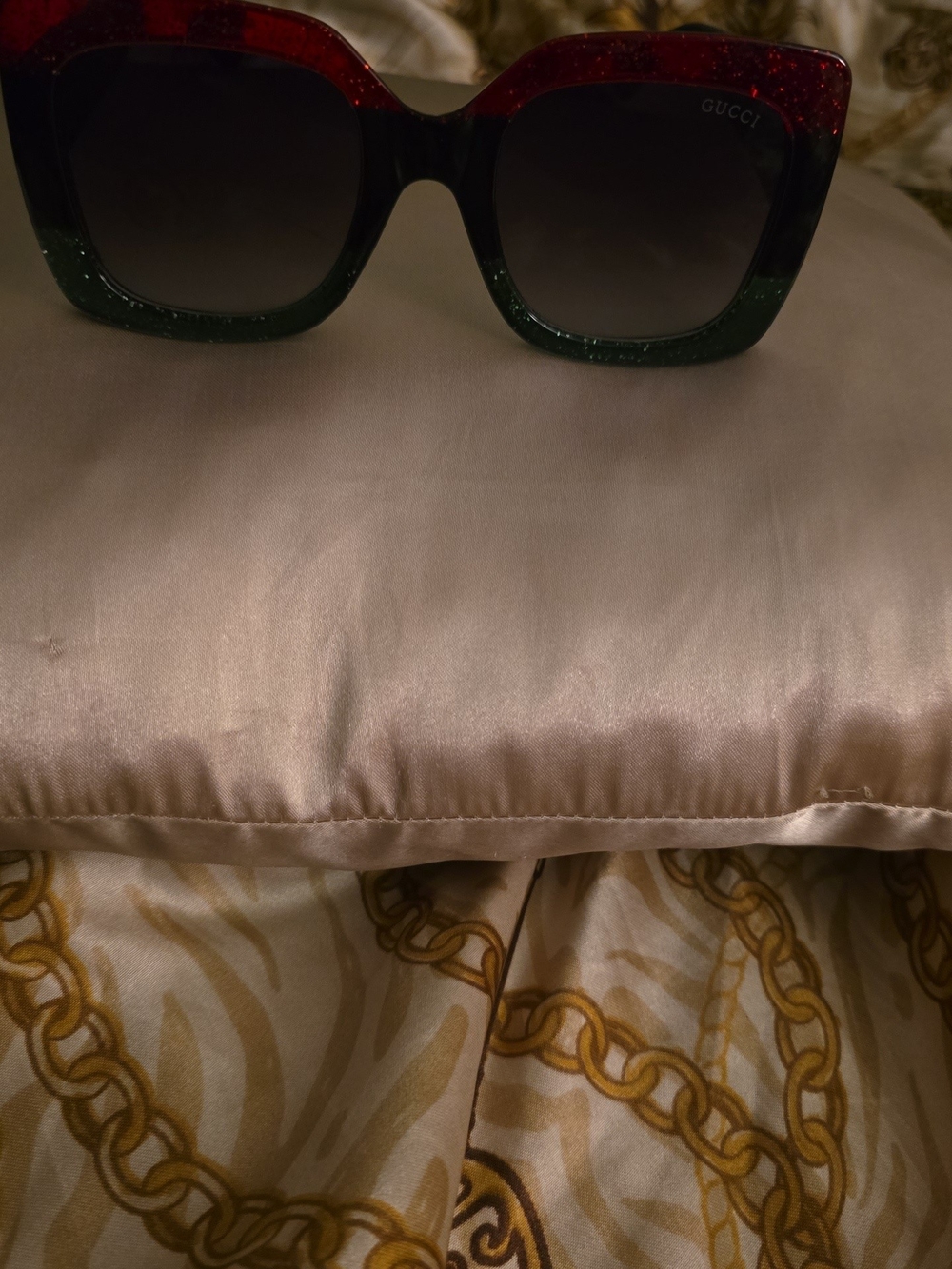Gucci Glitter Ombre Square Sunglasses in Red and Green